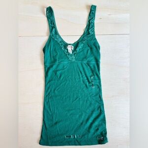 VTG Hollister Green Ribbed Lace Trim Cami Tank Top - Size L